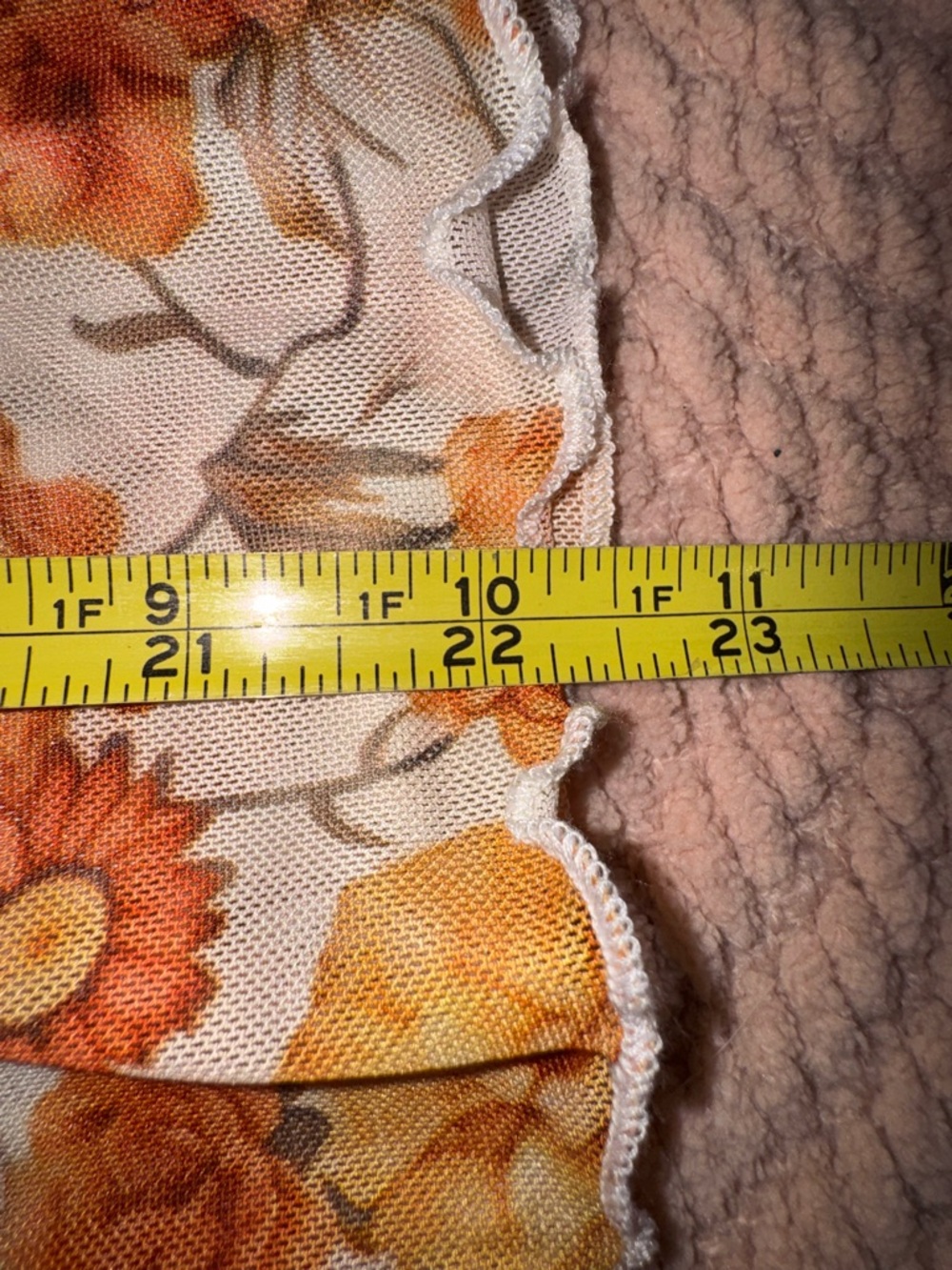 Orange Floral Printed Bell Sleeve Mock Neck Scallop Trim Blouse size M - Picture 8 of 10